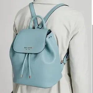 Kate Spade New York Sinch Pebbled Leather Medium Flap Backpack Agean Teal Kate Spade Schuyler Mini Smoky Blue PVC Leather Backpack  main image 3